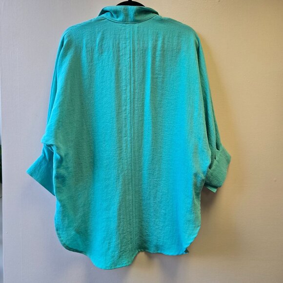 Fridaze Turquoise Linen Button-Up Shirt M Lagenlook Minimalist Casual - Picture 2 of 9